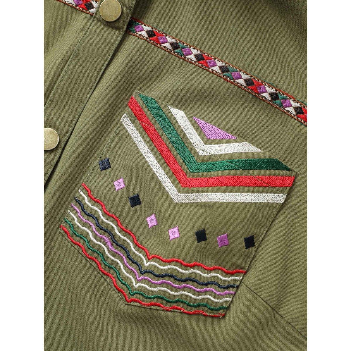 Plus Size Bandana Embroidered Patched Pocket Jacket Women ArmyGreen Non Patch pocket Everyday Jackets BloomChic 18-20/2X Product Image