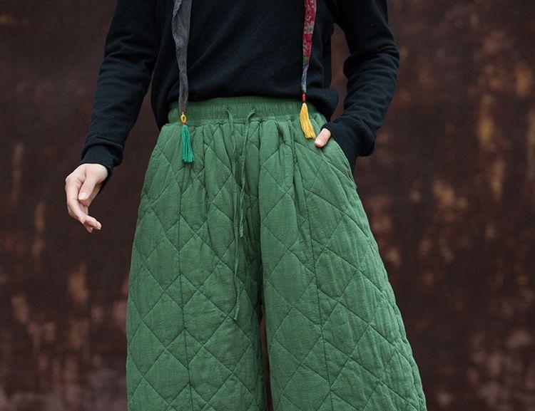 Drawstring Waist Plain Quilted Baggy Pants Product Image