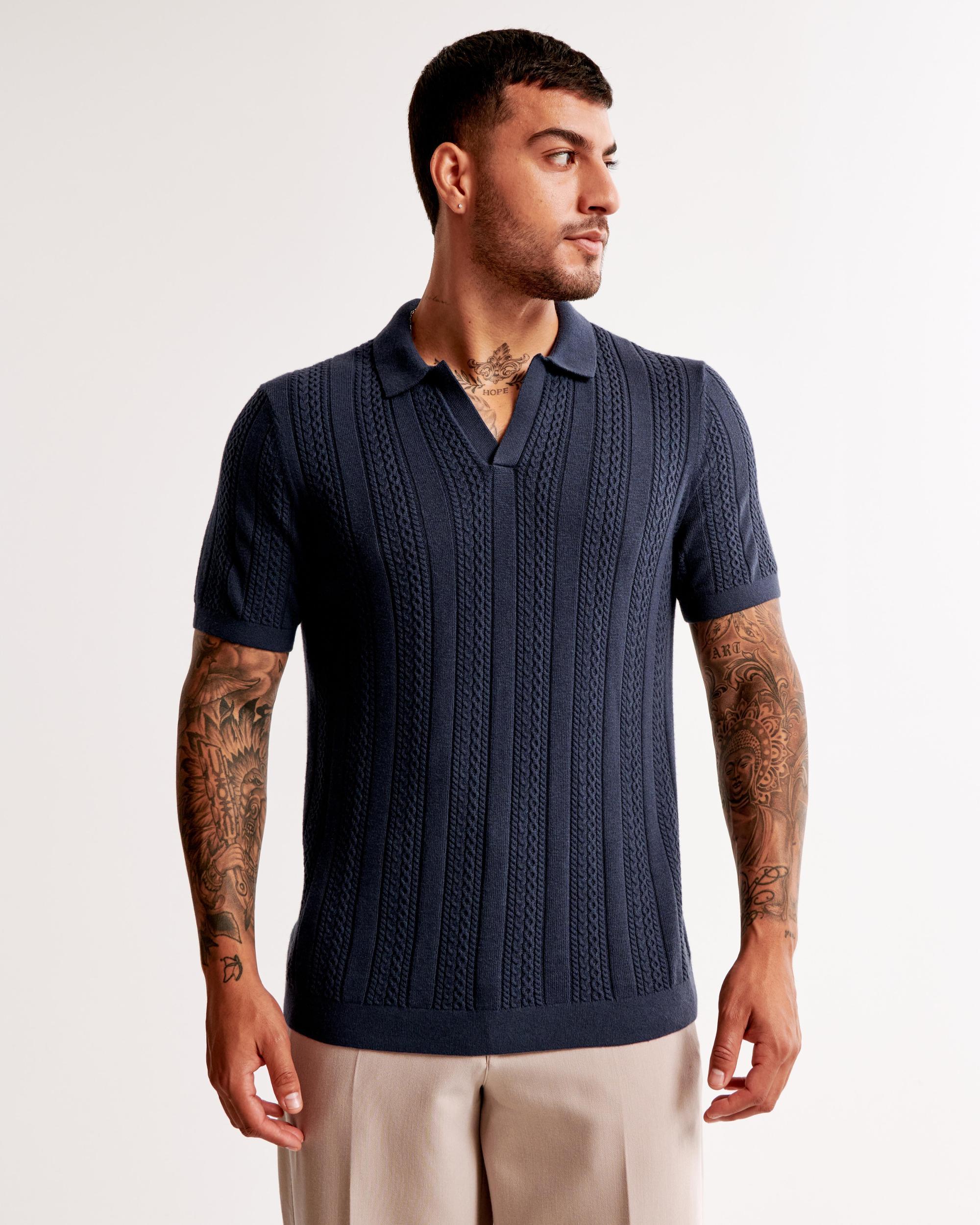 Cable Stitch Johnny Collar Sweater Polo Product Image