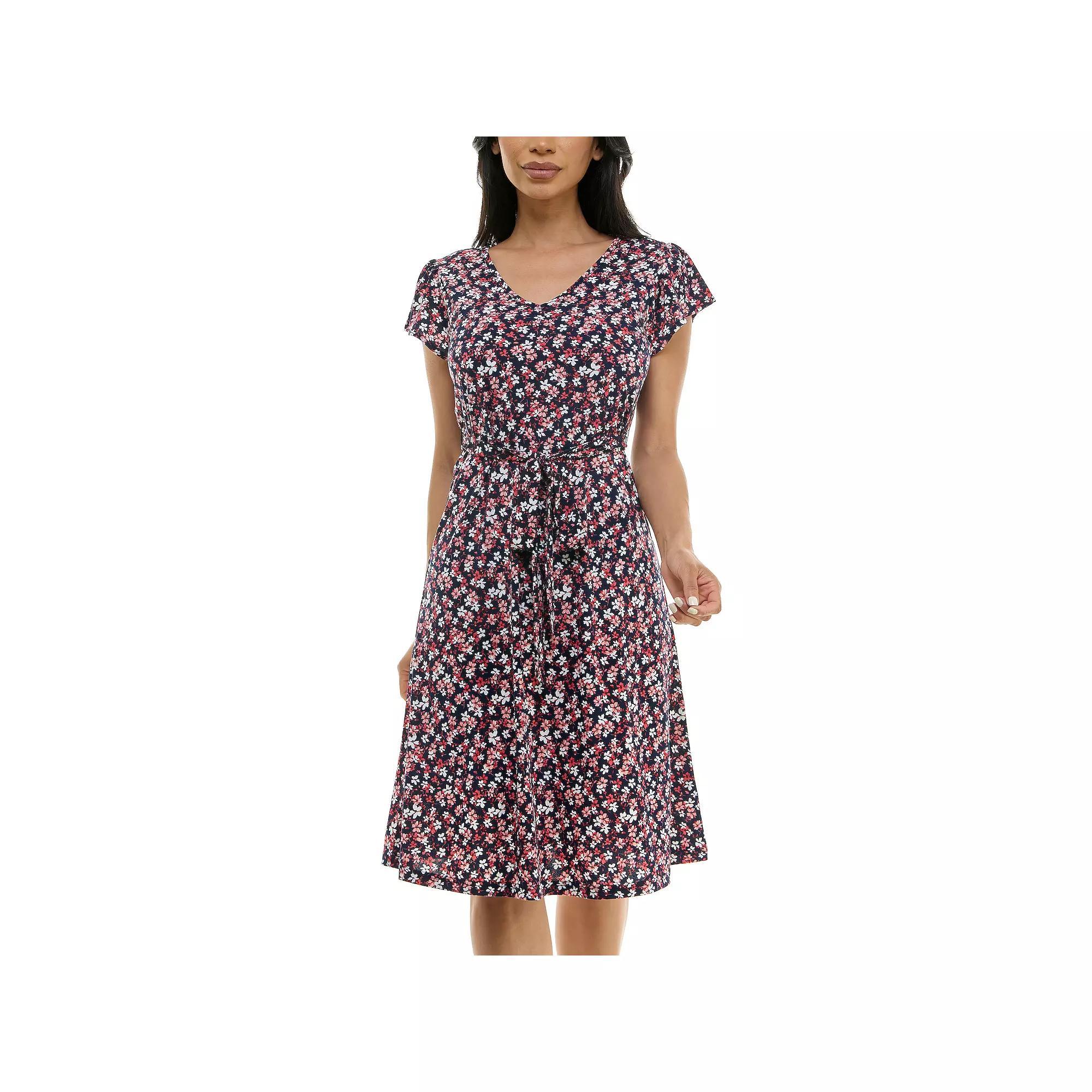 Womens Nina Leonard Cap Sleeve V-Neck Dress Product Image