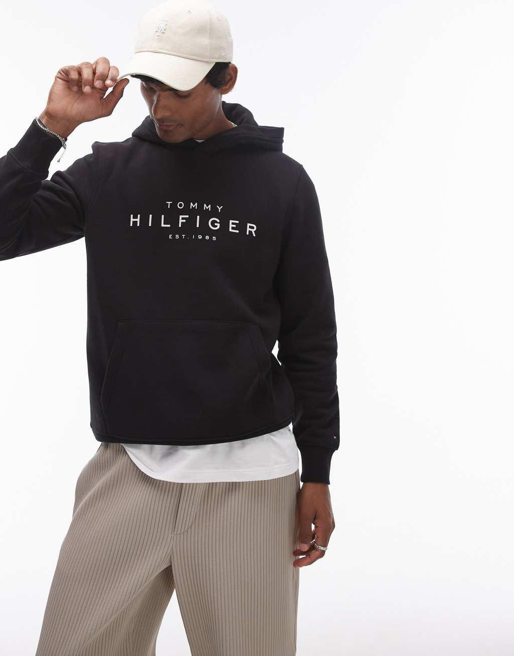 Tommy Hilfiger large logo hoodie in black Product Image