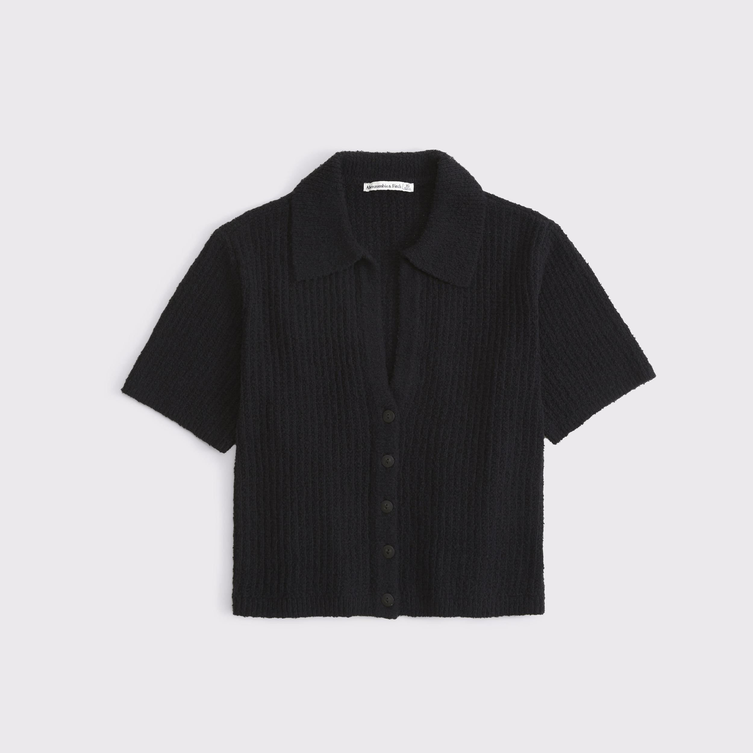 Short-Sleeve Crochet-Style Polo Product Image