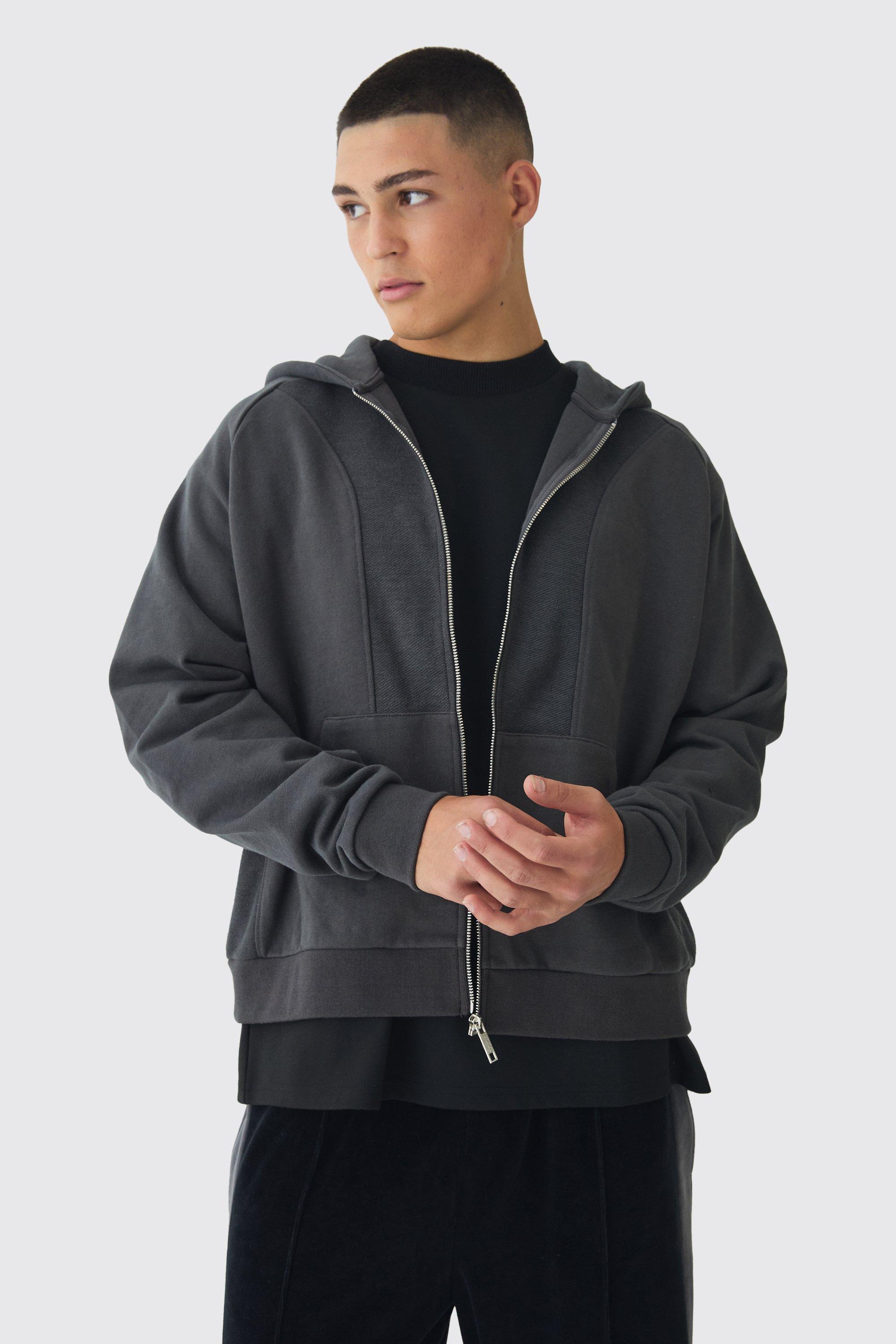 Mens Brown Oversized Reverse Loopback Seam Detail Hoodie, Brown Product Image