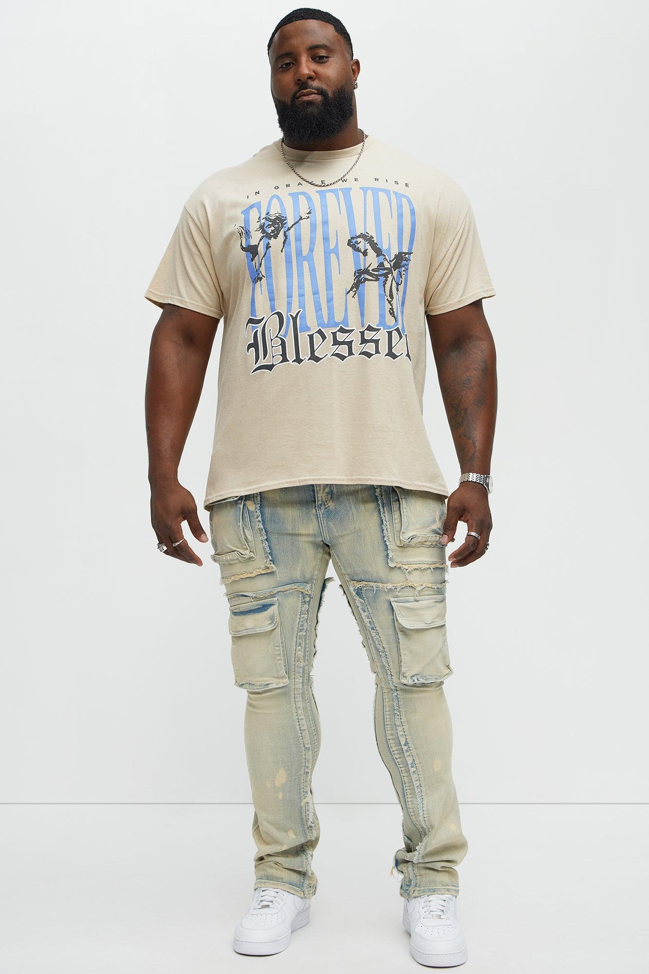 Stacked Skinny Flare Fray With Cargo Jeans - Light Wash Product Image