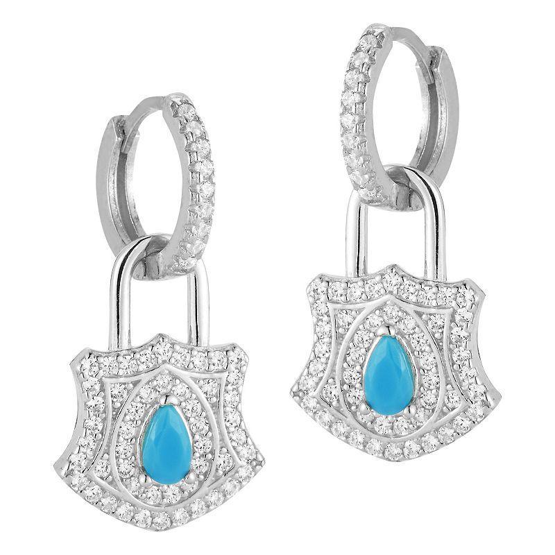 Sunkissed Sterling Cubic Zirconia & Lab-Created Turquoise Padlock Earrings, Women's, Silver Tone Product Image