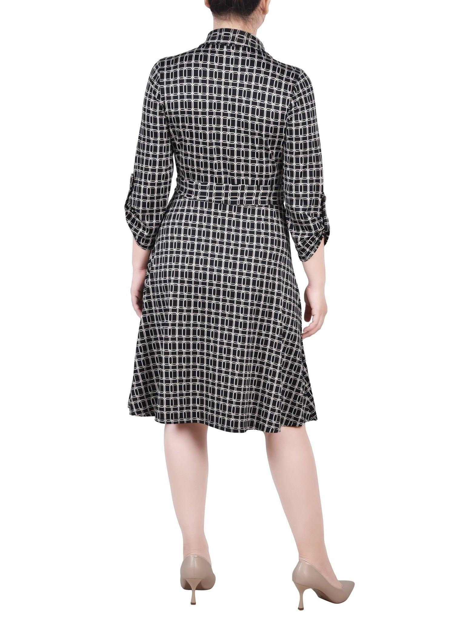 Black Gold Harlie 3/4 Slv Roll Tab Shirtdress - Petite Product Image