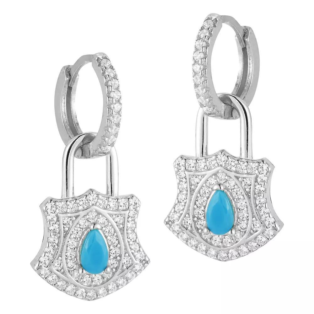 Sunkissed Sterling Cubic Zirconia & Lab-Created Turquoise Padlock Earrings, Women's, Silver Tone Product Image