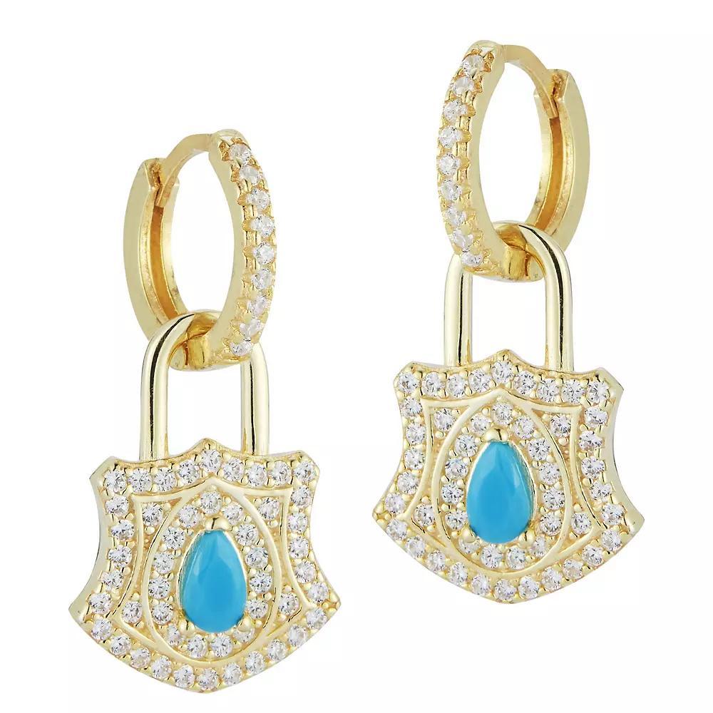 Sunkissed Sterling Cubic Zirconia & Lab-Created Turquoise Padlock Earrings, Women's, Silver Tone Product Image