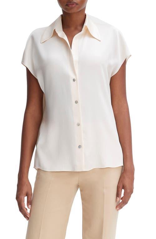 Cap-Sleeve Ruched-Back Silk Blouse Product Image