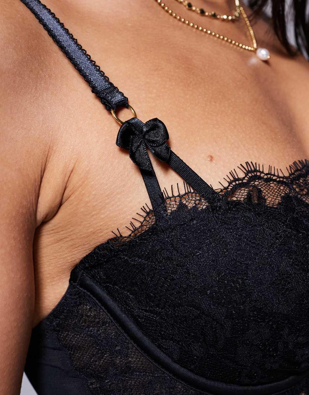 Boux Avenue Floretta lace balconette bra in black Product Image
