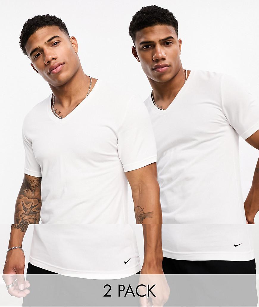 Men's Nike Dri-FIT Essential Cotton Stretch 2-Pack V-neck Undershirts, Size: Large, White Product Image