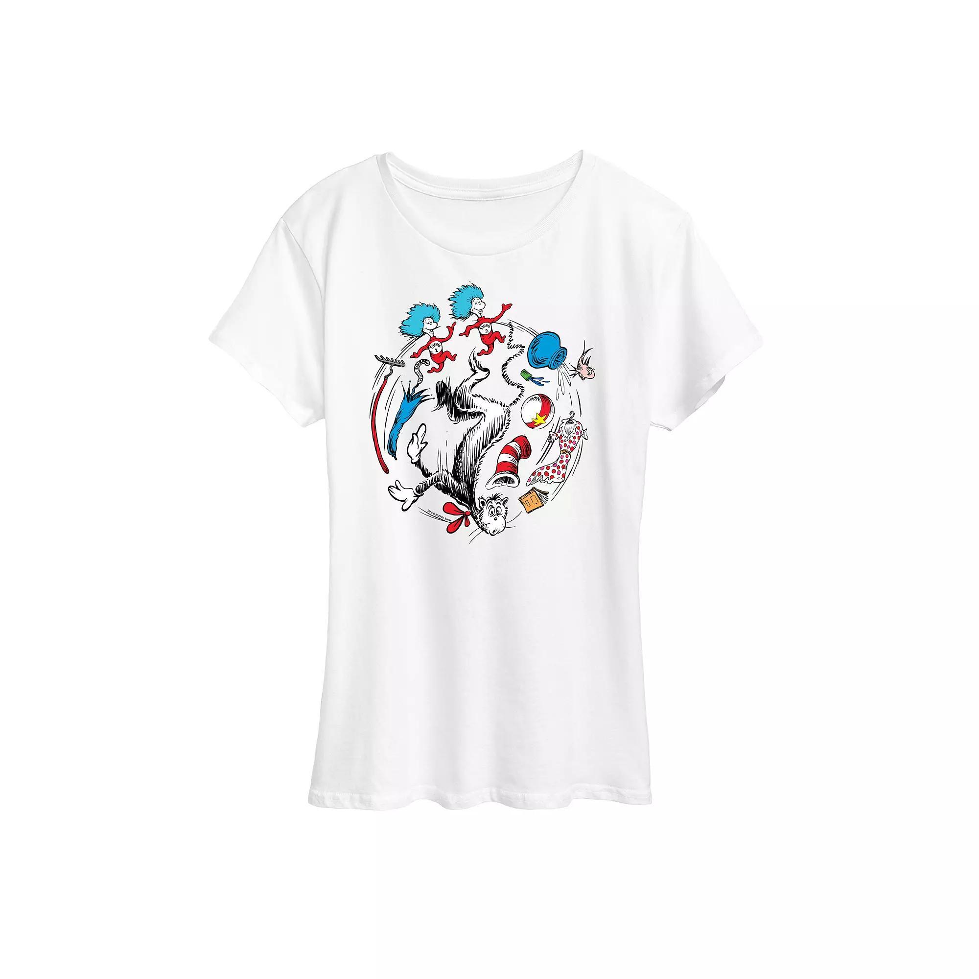 Womens Dr. Seuss Cat In Hat Mess Graphic Tee Grey Gray Product Image