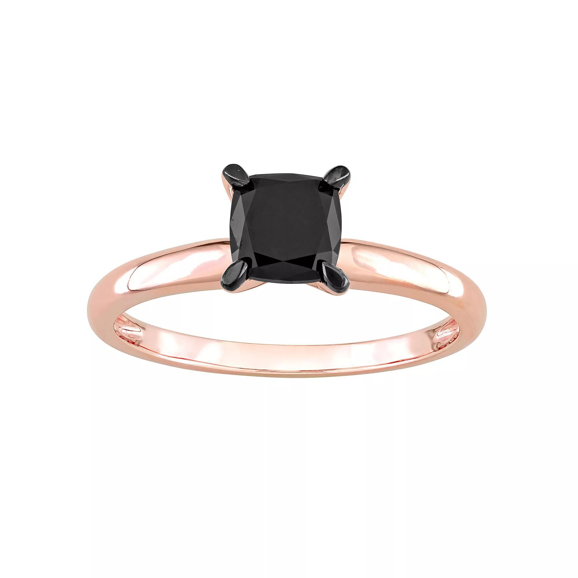 Stella Grace 14k Rose Gold 1 Carat T.W Black Diamond Cushion Solitaire Ring, Women's Product Image