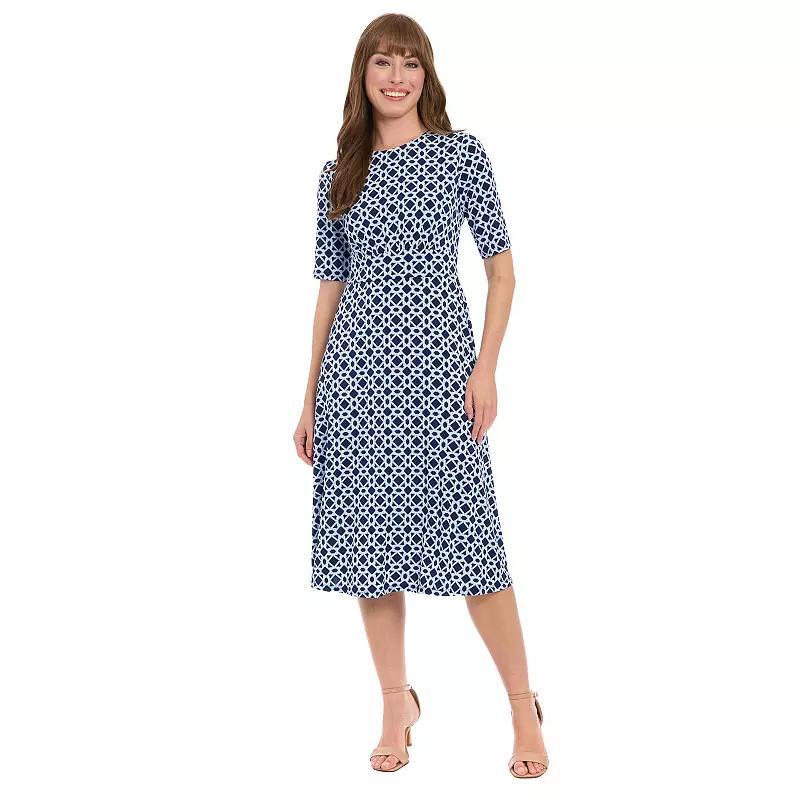 Women's London Times Printed Midi A-Line Dress, Size: 6, Navy Pink Product Image