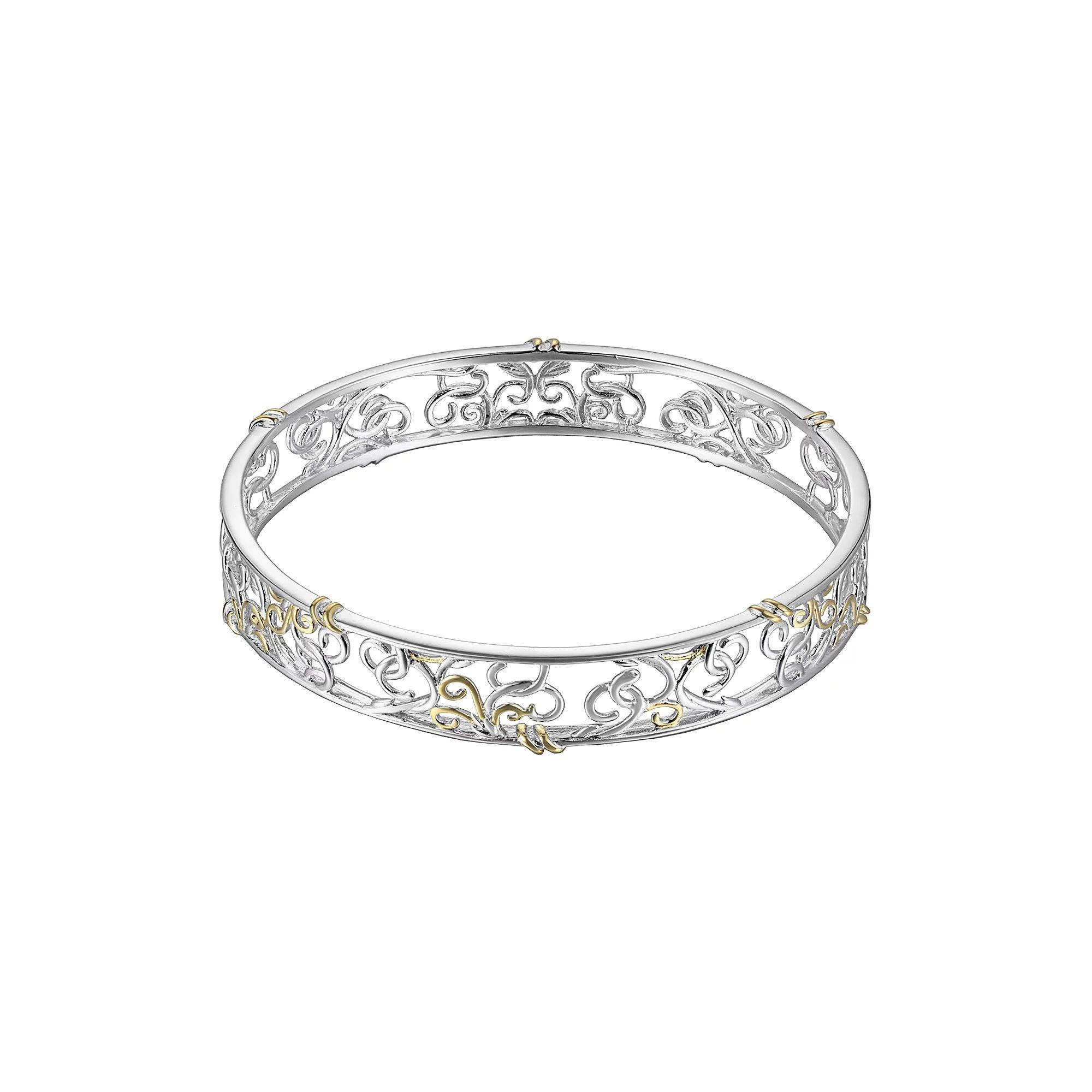 18k Gold Over Silver and Sterling Silver Scrollwork Bangle Bracelet, Women's, Size: 8", Yellow Product Image