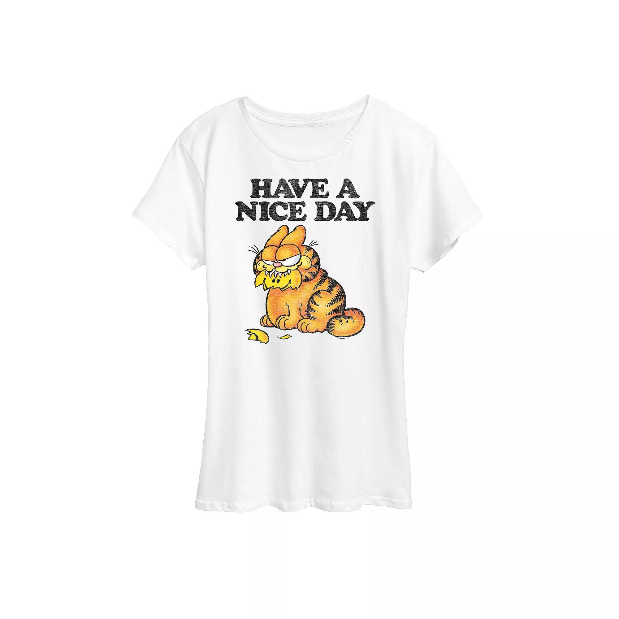 Womens Garfield Have A Nice Day Retro Graphic Tee, Girls Grey Gray Product Image