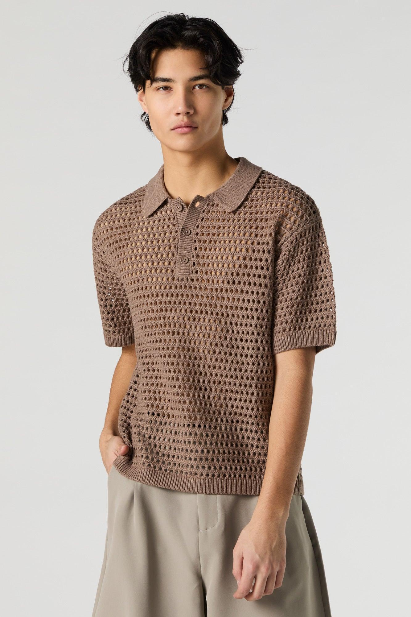 Open Knit Polo Top Male Product Image