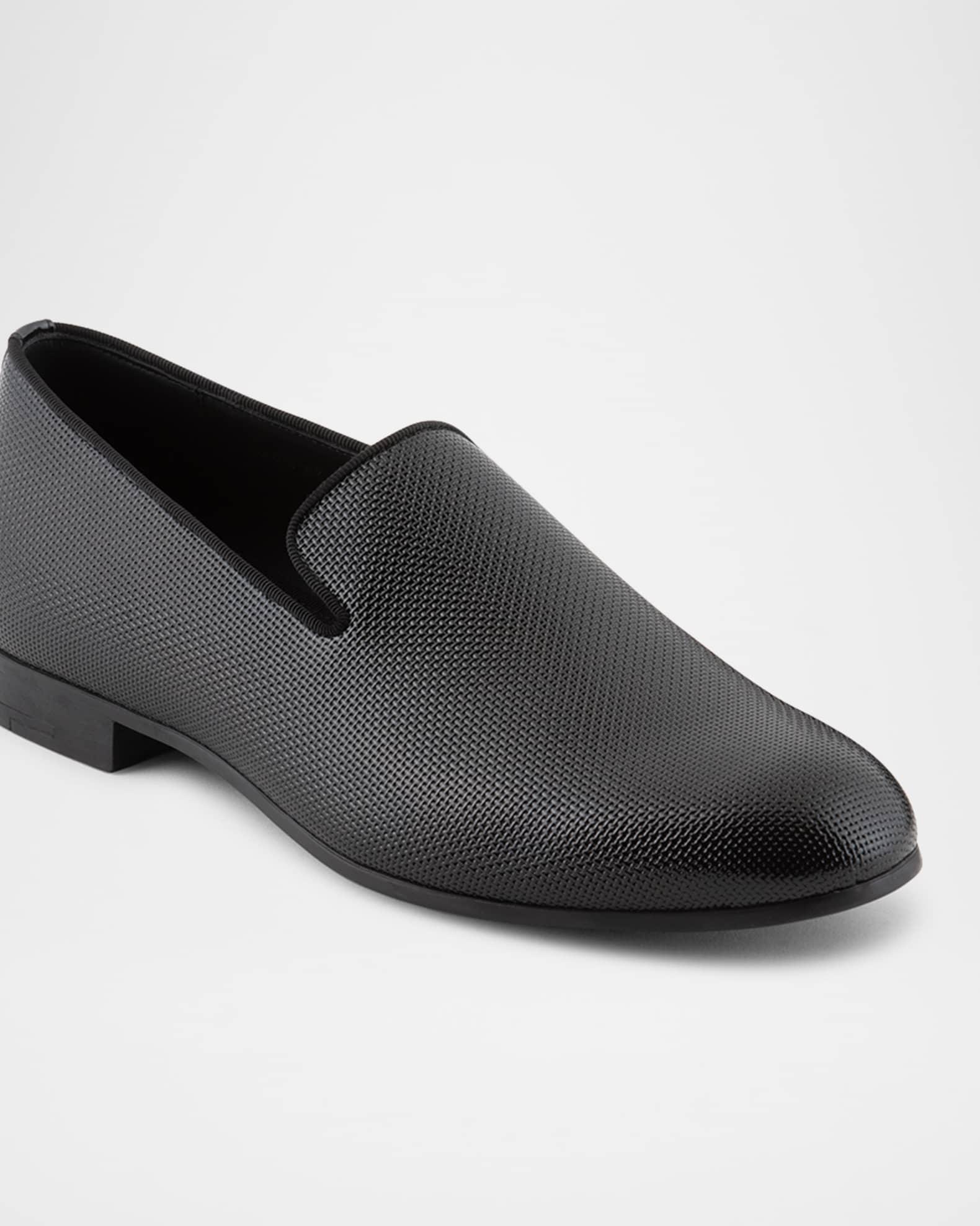 Men's Textured Leather Grosgrain-Trim Loafers Product Image