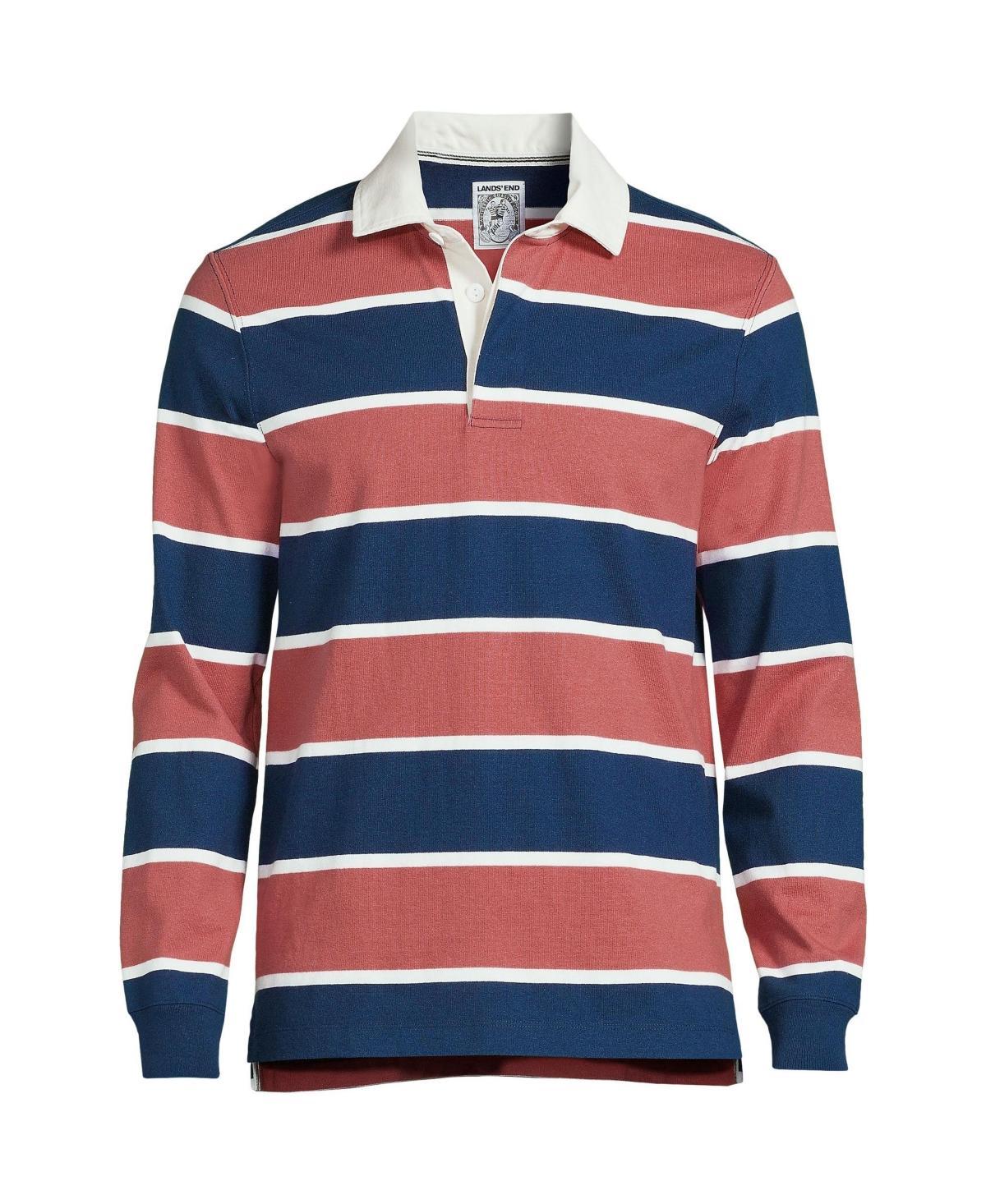 Men's Lands' End Striped Rugby Shirt, Size: Small, Almond Green Product Image