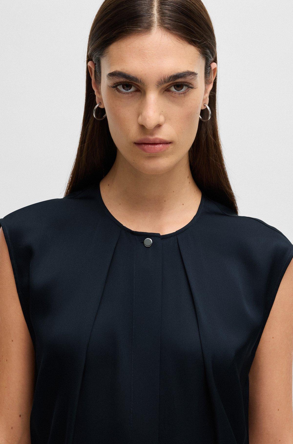 Fitted sleeveless blouse in stretch silk with concealed placket Product Image