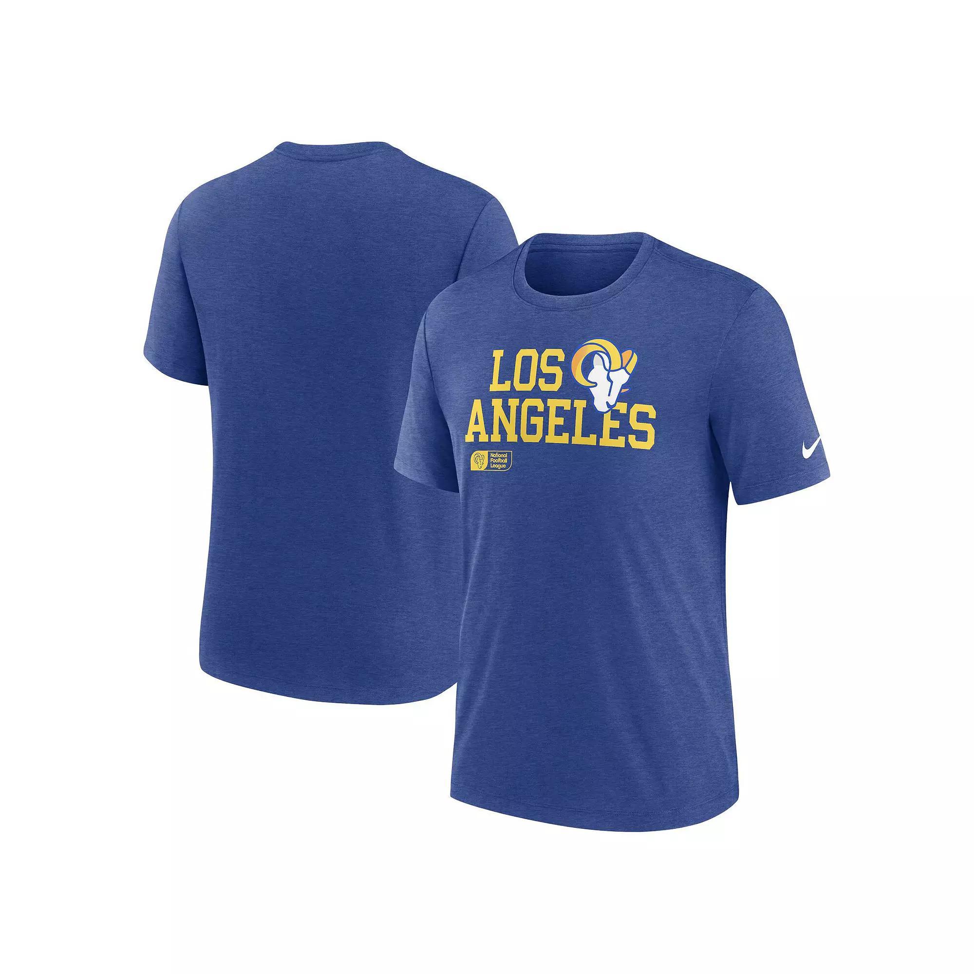 Men's Nike Royal Los Angeles Rams Overlap Lockup Tri-Blend T-Shirt, Size: Small, Blue Product Image