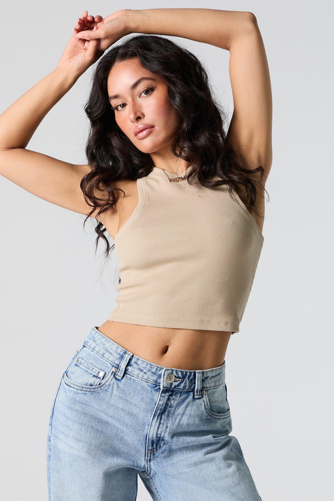 Ribbed High Neck Cropped Tank Female Product Image