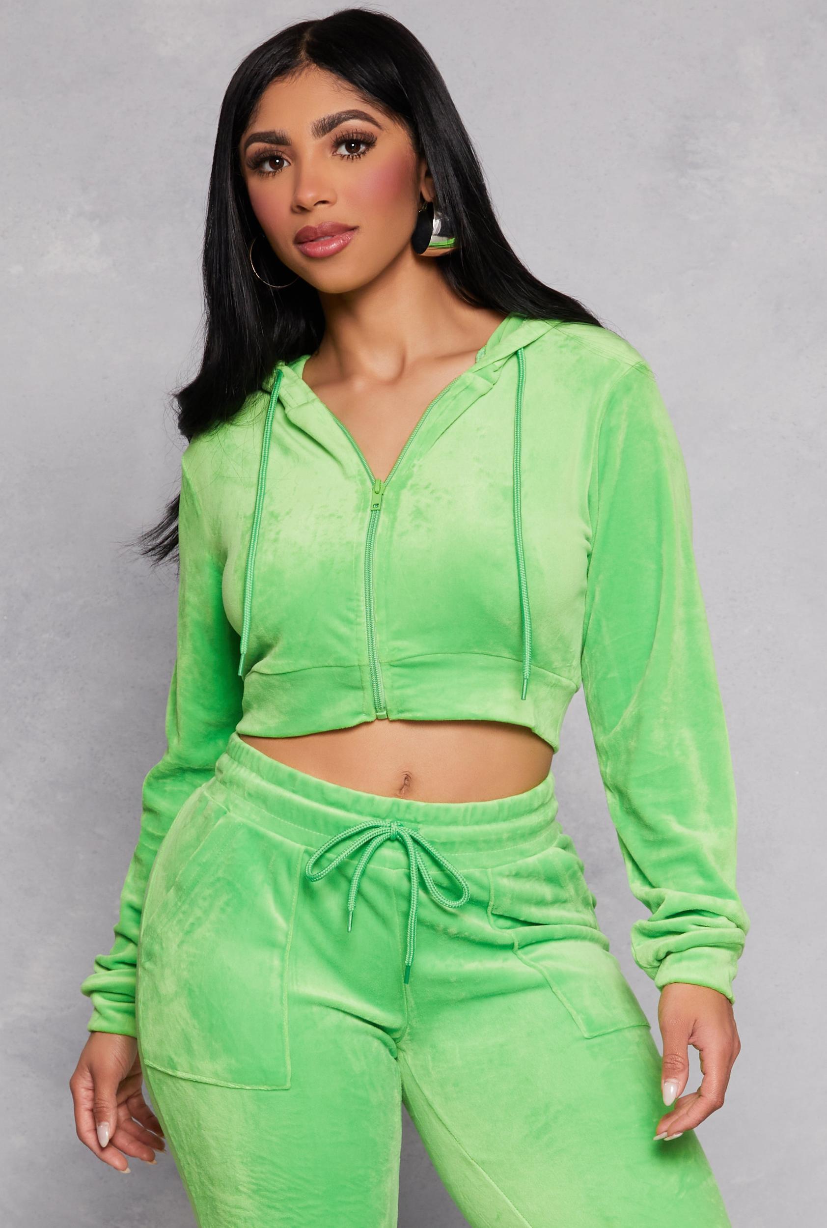 Womens Velour Zip Front Hooded Crop Top Product Image