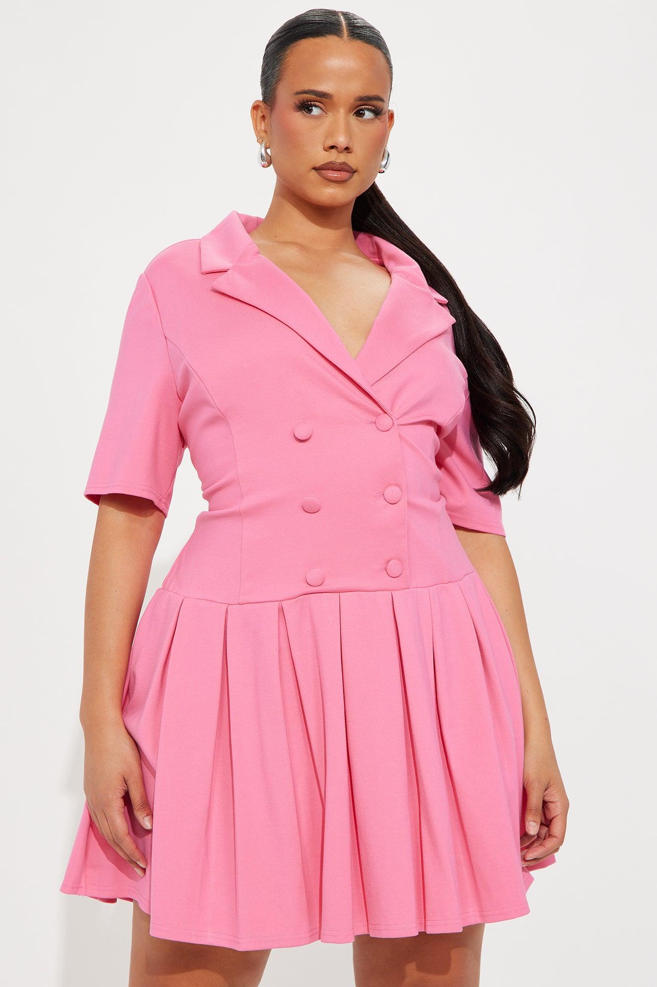 Mia Double Lined Pleated Ponte Mini Dress - Pink Product Image