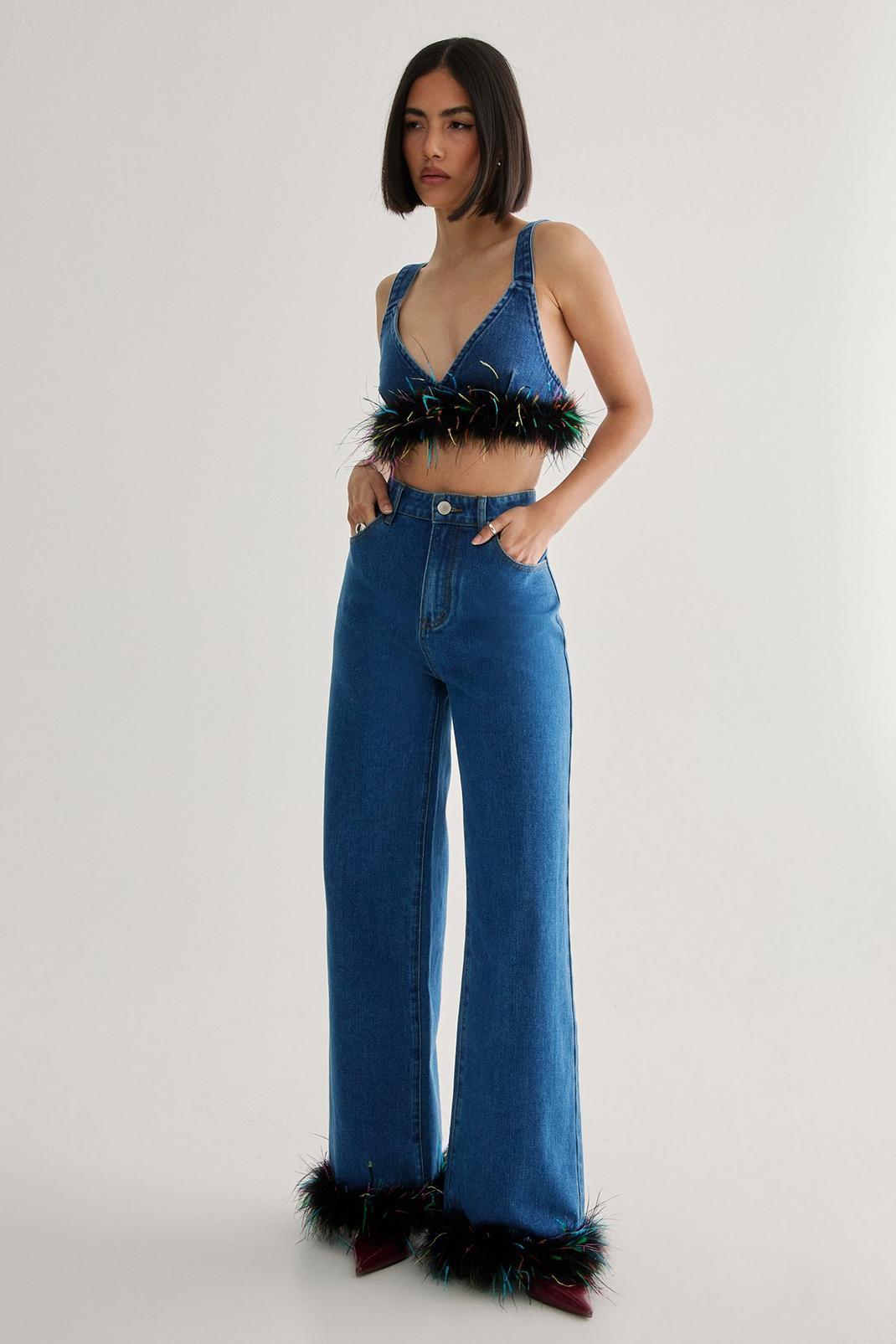 Limited Feather Trim Denim Jean Product Image