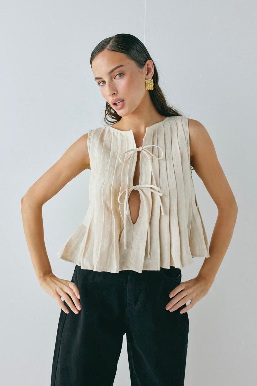 Valeria Linen Top Oatmeal Product Image
