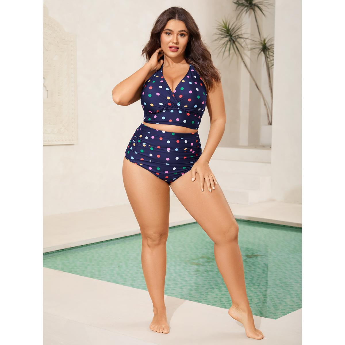 Plus Size Pattern Print Cross-Straps Swim Top Women's Swimwear Lilac Beach High stretch Skinny Overlap Collar Curve Swim Tops BloomChic 18-20/2X Product Image