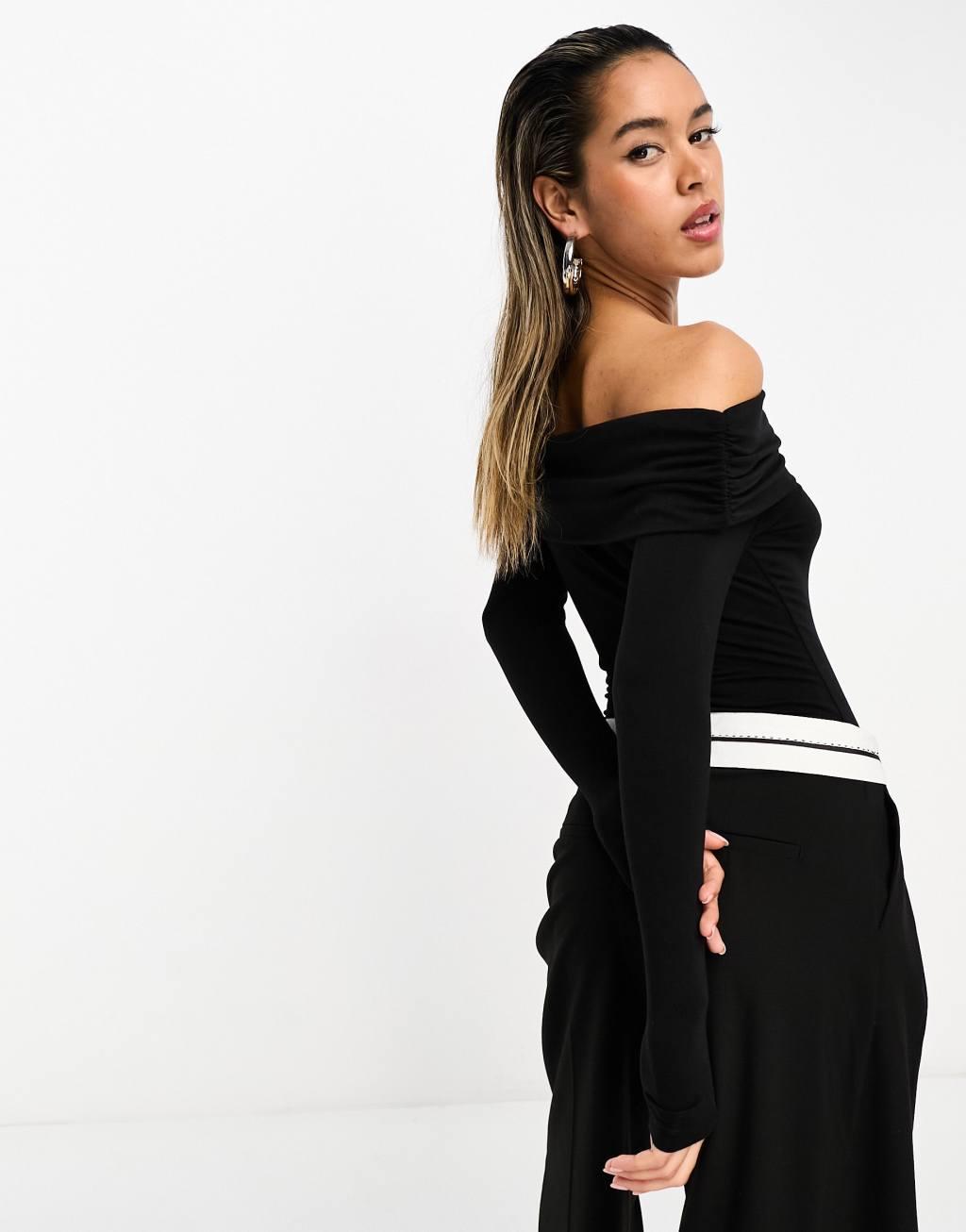 ASOS DESIGN cotton modal clean fold over bardot bodysuit Product Image