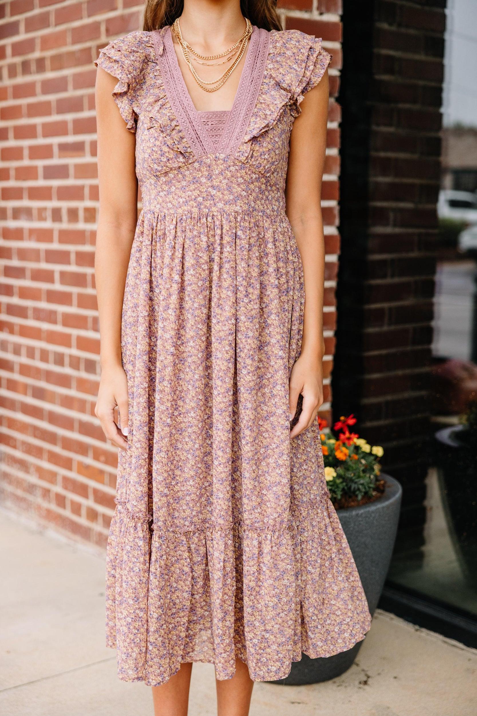 Best Around Mauve Pink Ditsy Floral Midi Dress Female Product Image