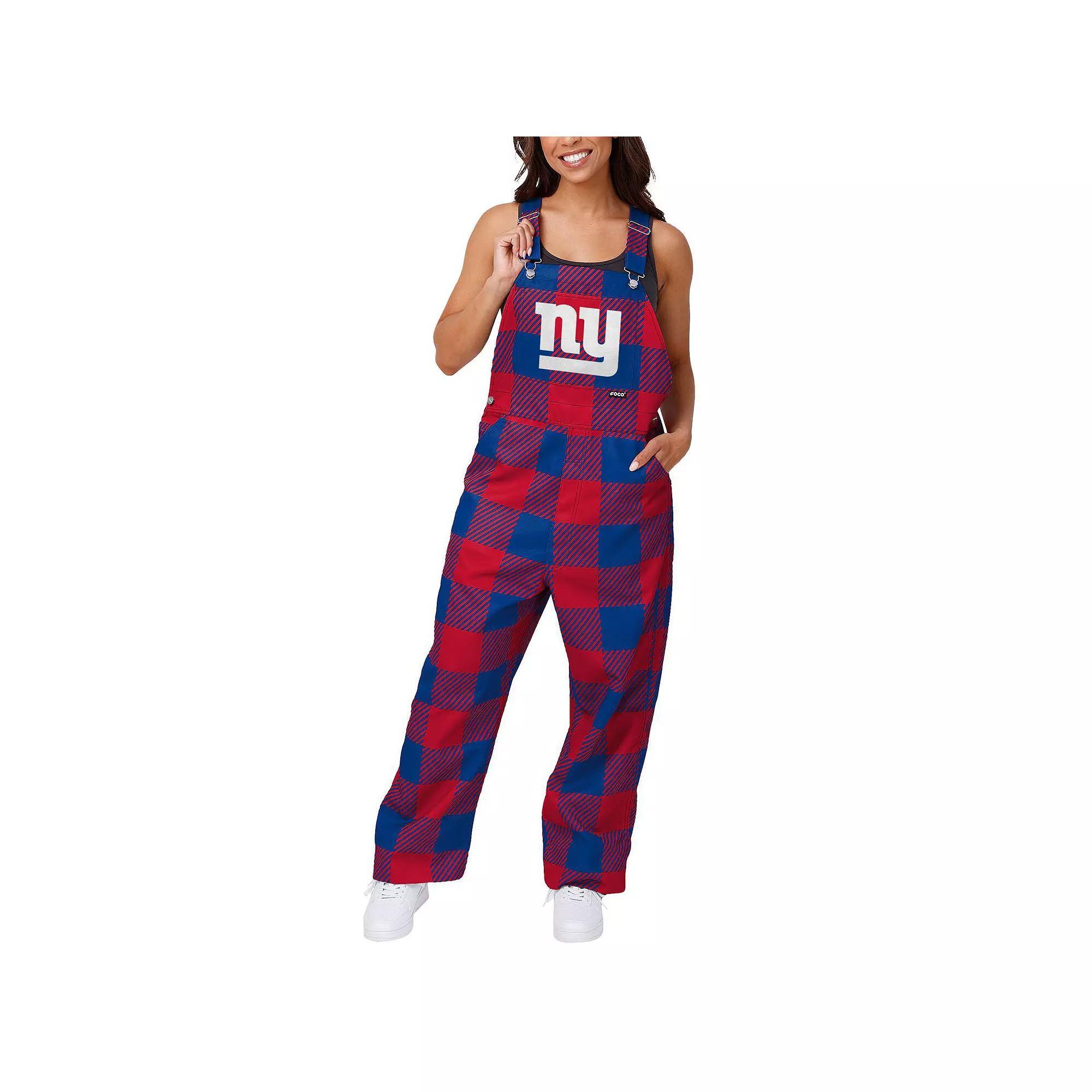 Women's FOCO Royal New York Giants Big Logo Plaid Overalls, Size: Small, Blue Product Image