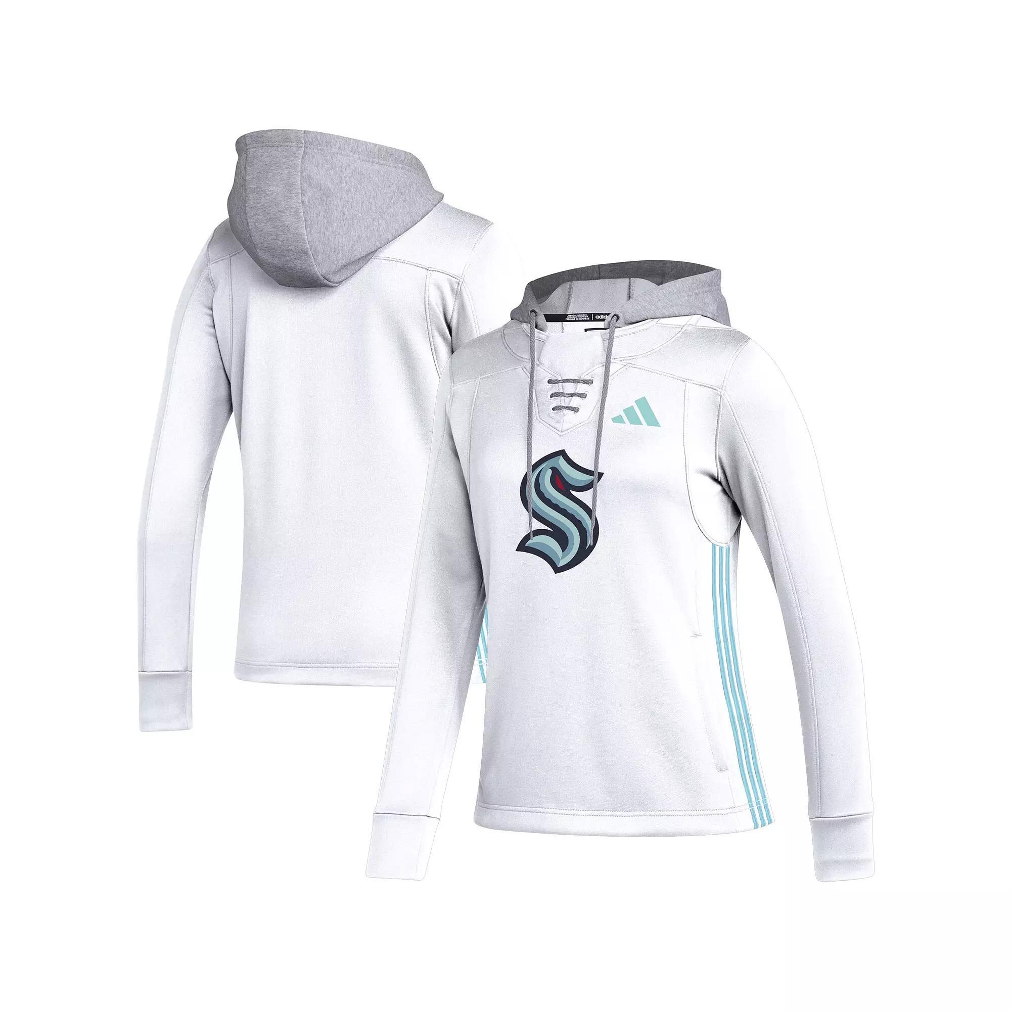 Womens adidas White Seattle Kraken Refresh Skate Lace AEROREADY Pullover Hoodie Product Image