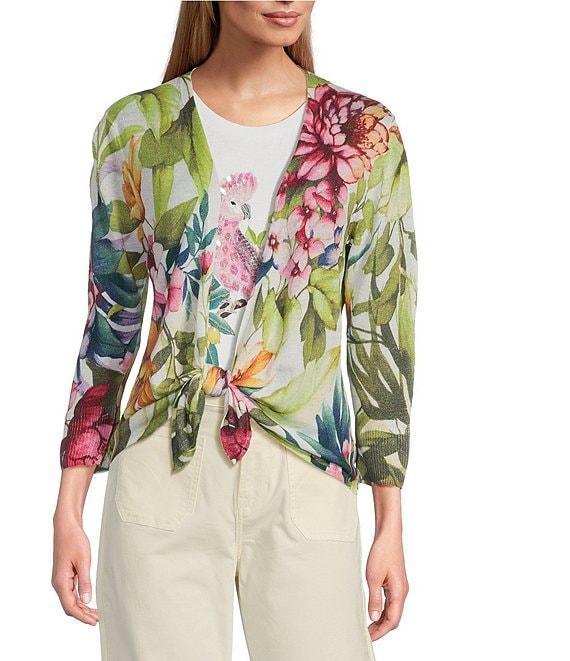 Tommy Bahama Verde Bloom Addison Lightweight Linen Blend V-Neck Wrap Cardigan Product Image