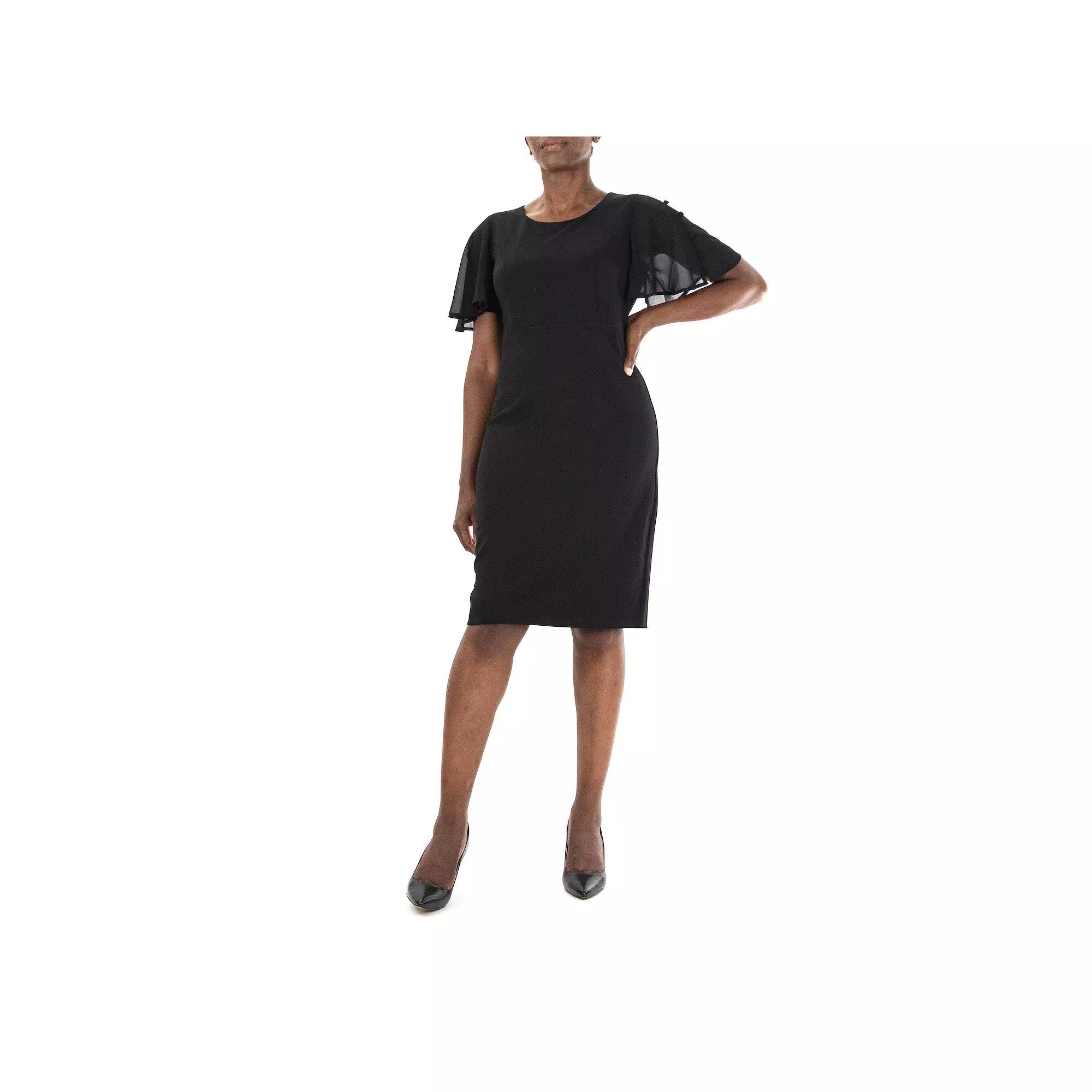 Women's Nina Leonard Jewelneck Flutter Sleeve Sheath Dress, Size: Large, Black Product Image