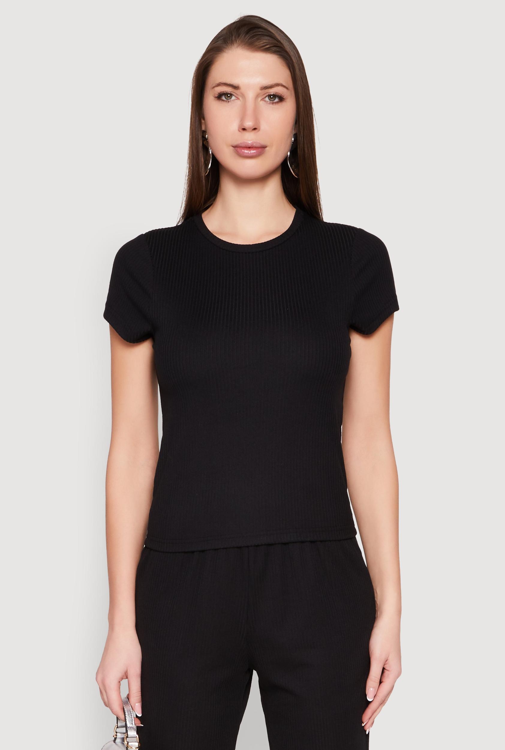 Womens Ribbed Knit Short Sleeve Tee Product Image