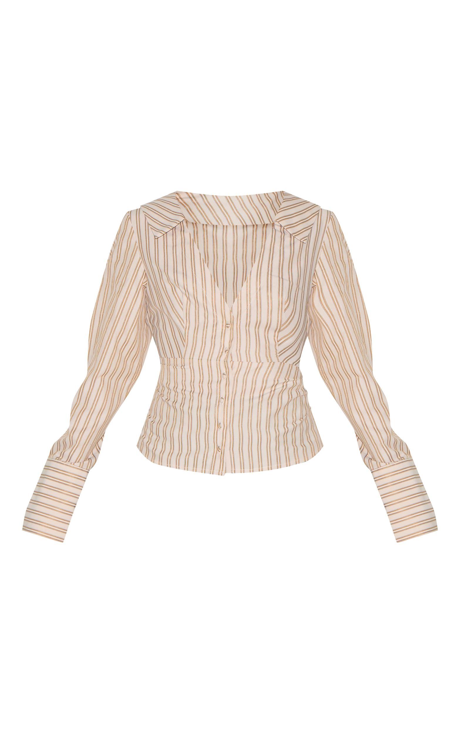 Petite Taupe Pinstripe Shirt Product Image