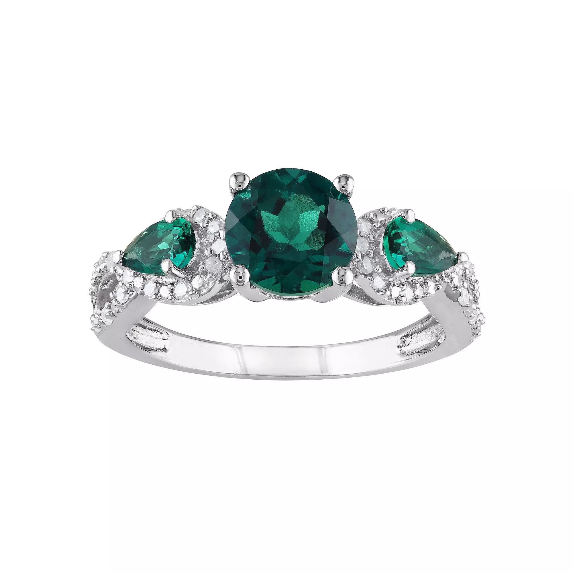 Stella Grace Sterling Silver Lab-Created Emerald & 1/6 Carat T.W. Diamond 3-Stone Infinity Ring, Women's, Size: 5 Product Image