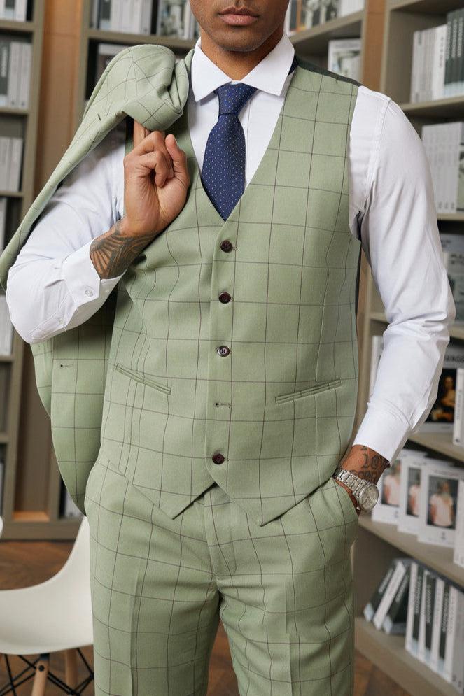 Stacy Adams - 3 Piece Suit 2 Buttons Windowpane Hybrid Fit In Green Product Image