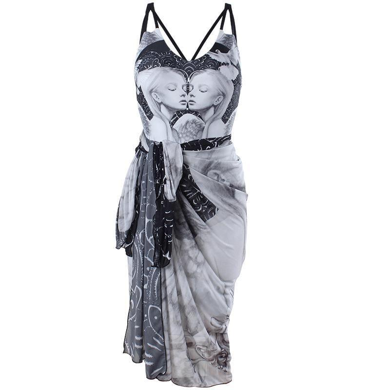 Couple Matching V-Neck Patterned Print Swimsuit / Cover Up Skirt / Drawstring Waist Swim Shorts (Various Designs) Product Image