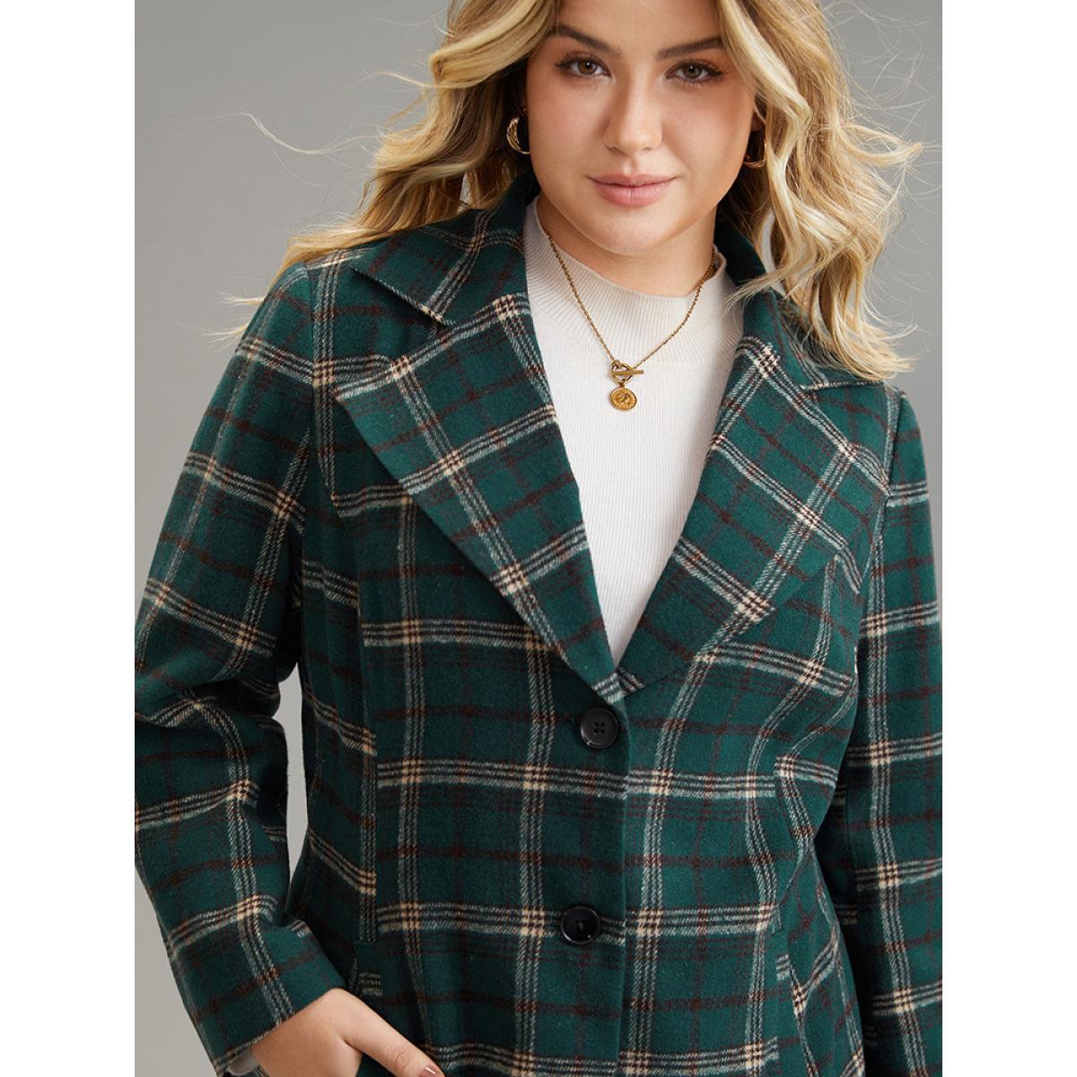 Plus Size Plaid Button Up Pocket Lapel Collar Coat Women Green Party Lined Ladies Dailywear Winter Coats BloomChic 22-24/3X Product Image