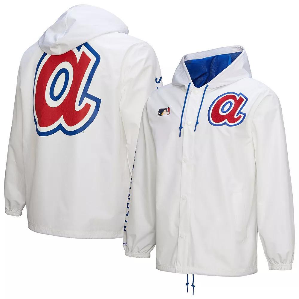 Men's Mitchell & Ness White Atlanta Braves Vintage Full-Snap Hooded Coaches Jacket, Size: Small Product Image