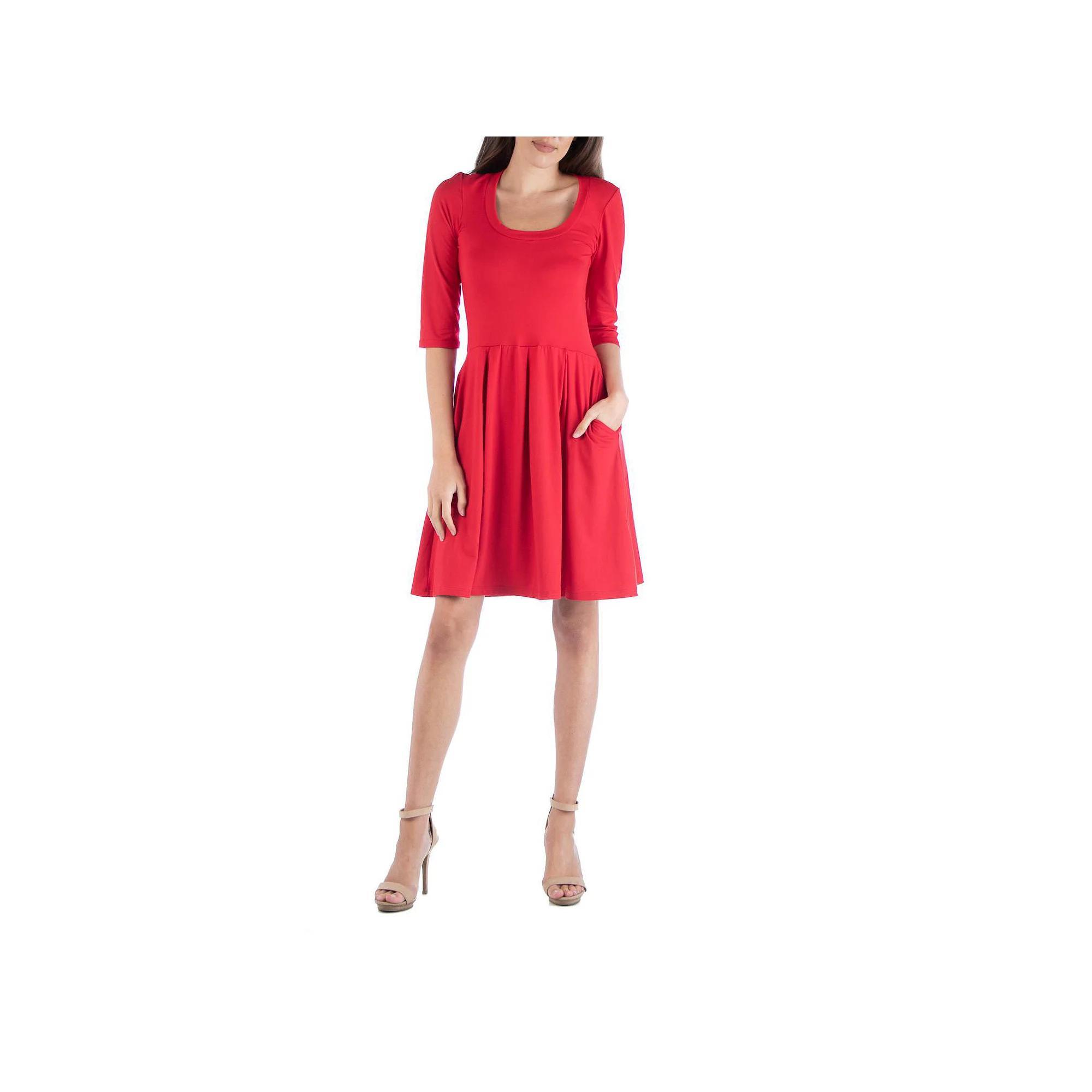 Women's 24Seven Comfort Apparel Three-Quarter Sleeve Fit And Flare Mini Dress, Size: XL, Red Product Image