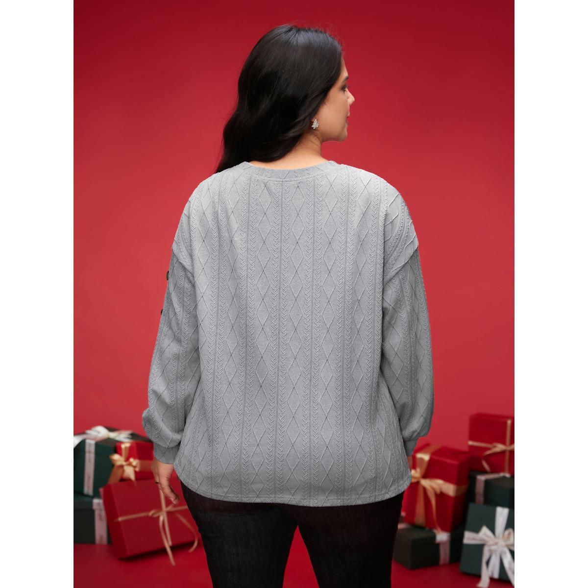 Plus Size Textured Fabric Crew Neck Straight-Fit Sweatshirt Women Mediumgray Casual Texture Loose Round Neck Everyday Sweatshirts BloomChic 28/5X Product Image