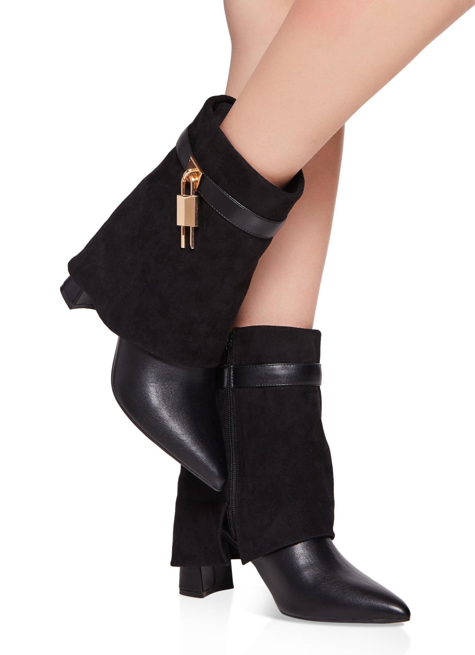 Womens Lock Charm Fold Over Boots Product Image