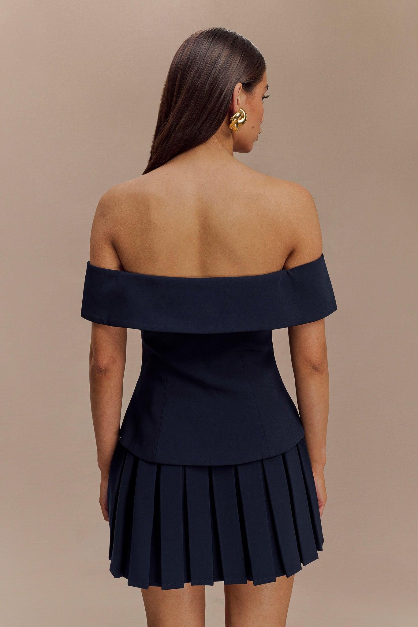 Mura Pleated Mini Skirt - Navy Product Image