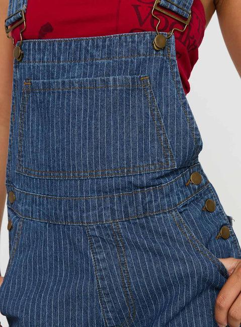 Kacey Short Overalls Mid Blue Pinstripe Product Image