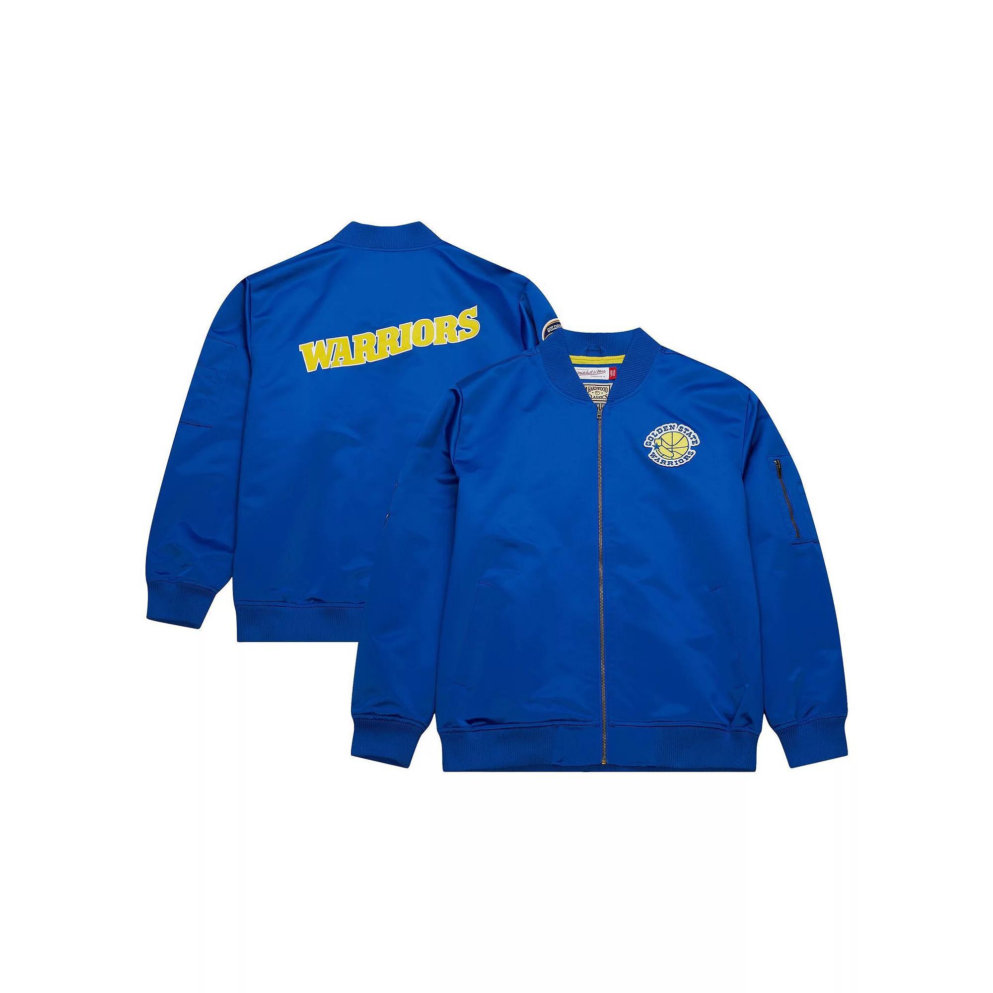 Men's Mitchell & Ness Royal Golden State Warriors Hardwood Classics Vintage Logo Full-Zip Bomber Jacket, Size: XL, Blue Product Image